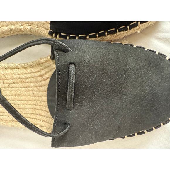 Eileen Fisher Lace Leather Espadrille Sandals Black and Jute‎ Size 6 - Picture 3 of 11